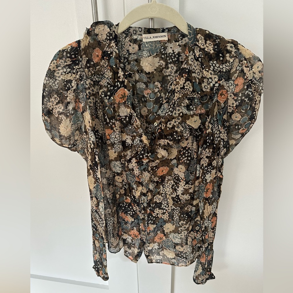 Ulla Johnson green and gold speckled blouse size 0
